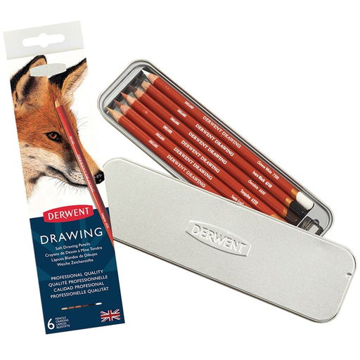 [ART21373] Caja Metal Lápices de Colores Derwent Drawing base cera 6 unidades             