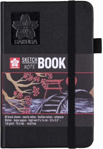 [ART24502] Sketch Note Book Sakura  Retrato 9x14CM 140G  80 Hojas Negras