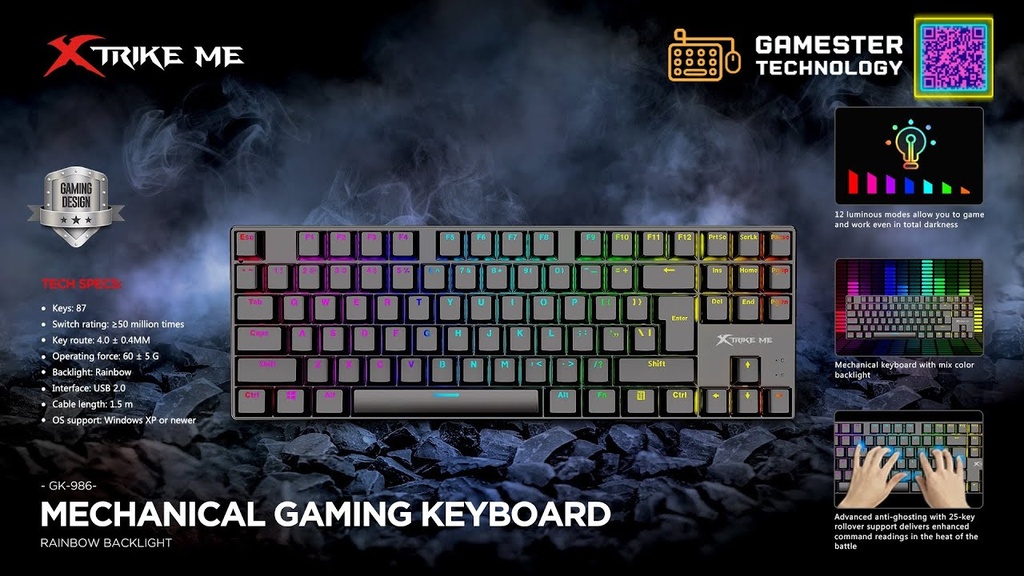 Teclado Mecánico XTRIME ME GK-986 80% USB - Switch Azul Raimbow