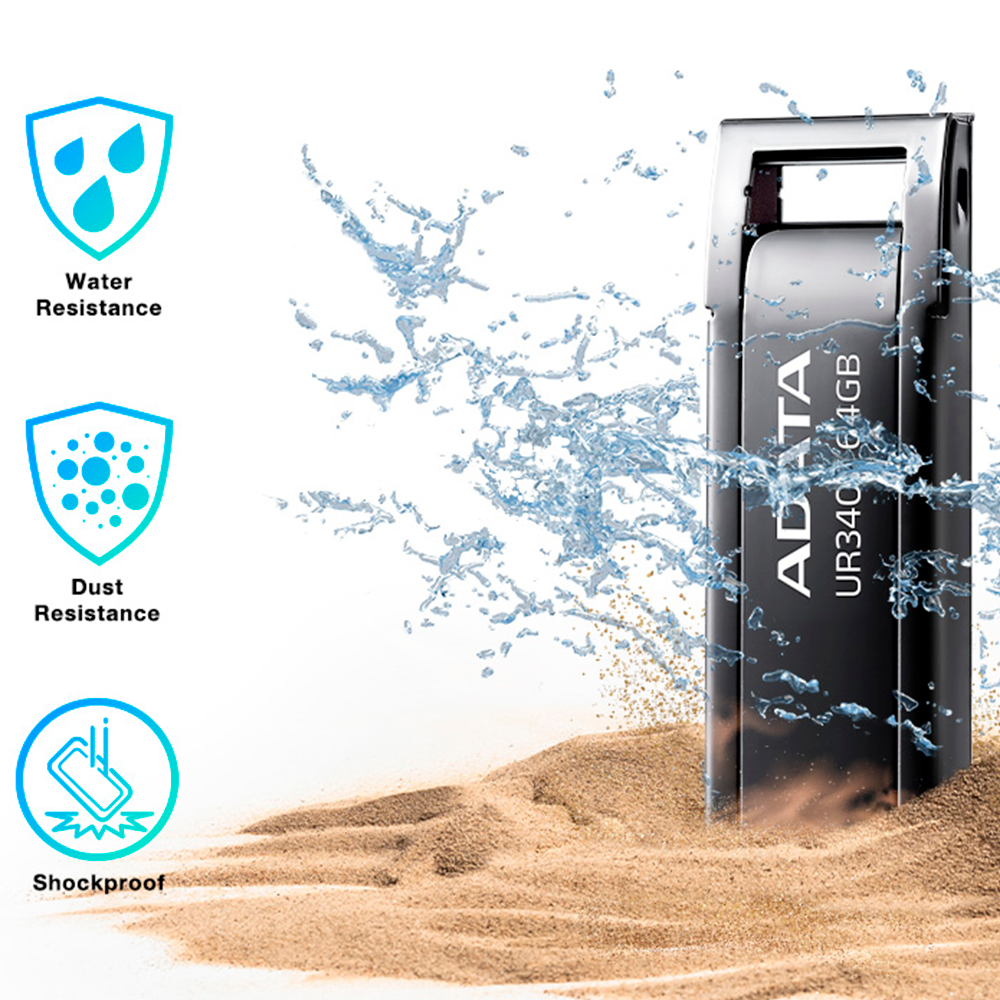 Memoria USB Adata UR340  64GB, USB 3.2, Lectura 100 MB/s, Negro AROY-UR340-64GBK