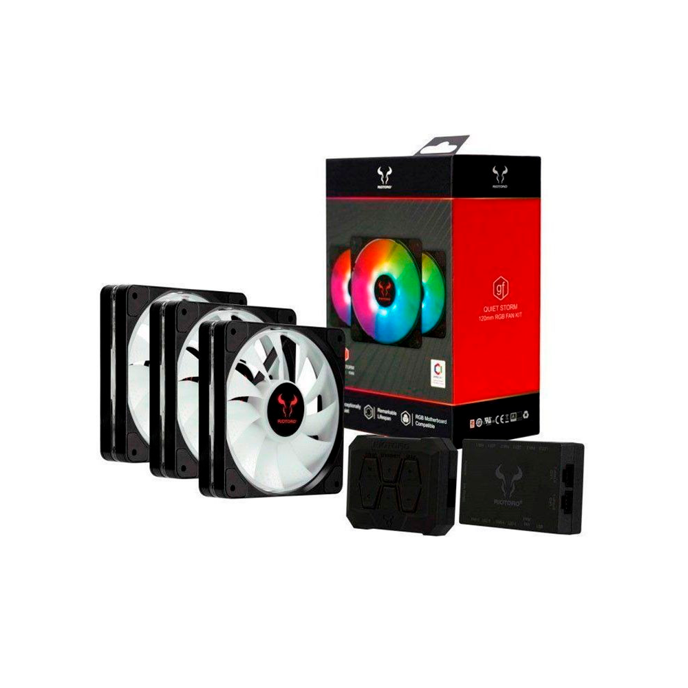 Kit de Ventiladores Riotoro QUIET STORM RGB 3x120mm Addressable LED, ASUS/Gigabyte/MSI compatible