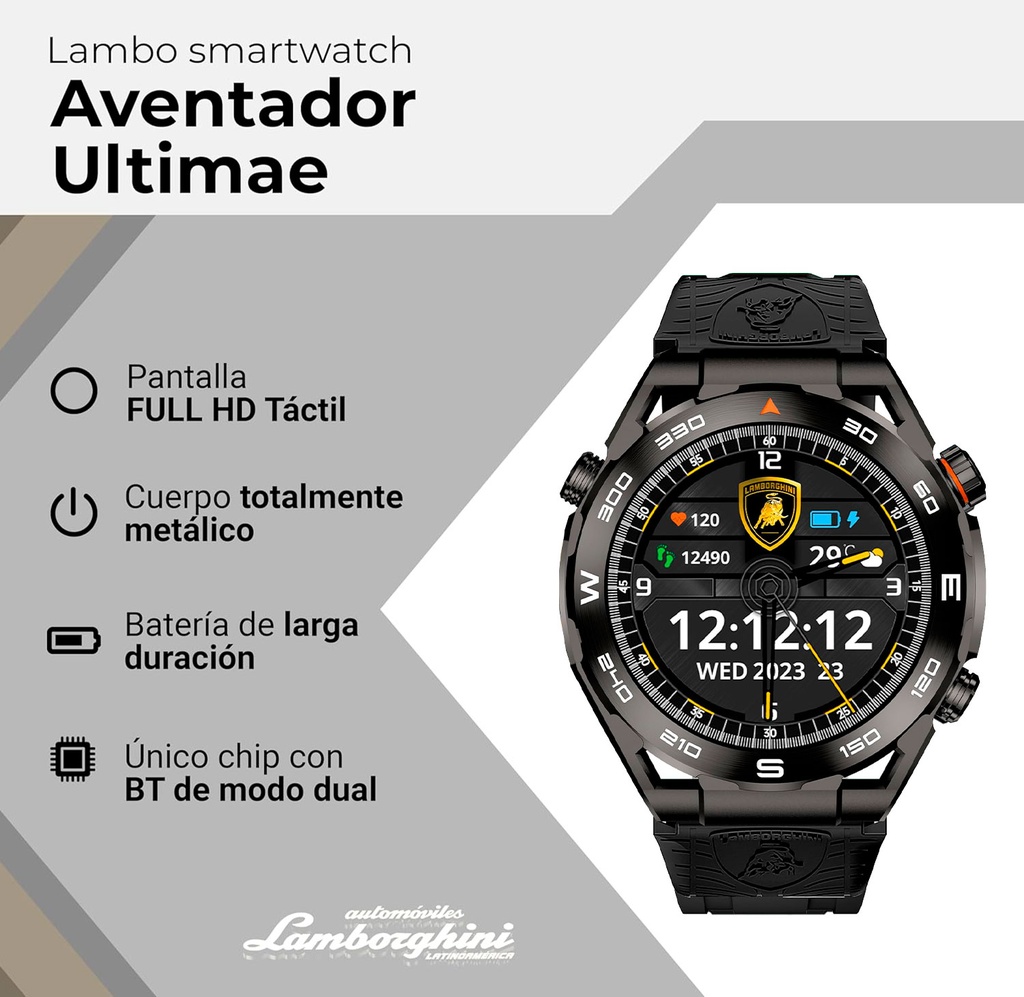 Smartwatch Lamborghini, bluetooth, ip67, LB-SW-V12GTN