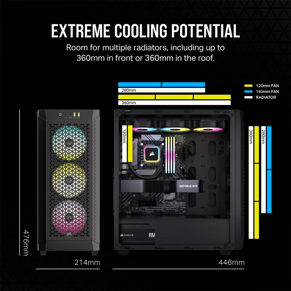 Case Corsair 480T RGB AIRFLOW Black, CC-9011272 incluye fans