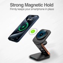 Base Cargador Inalambrico ARGOM 3 en 1, Magnetico WIRELESS CHARGER  para telefono, Smartwatch, audifonos 15w, + usb C- ARG-AC-0144BK