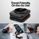 Base Cargador Inalambrico ARGOM 3 en 1, Magnetico WIRELESS CHARGER  para telefono, Smartwatch, audifonos 15w, + usb C- ARG-AC-0144BK