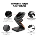 Base Cargador Inalambrico ARGOM 3 en 1, Magnetico WIRELESS CHARGER  para telefono, Smartwatch, audifonos 15w, + usb C- ARG-AC-0144BK