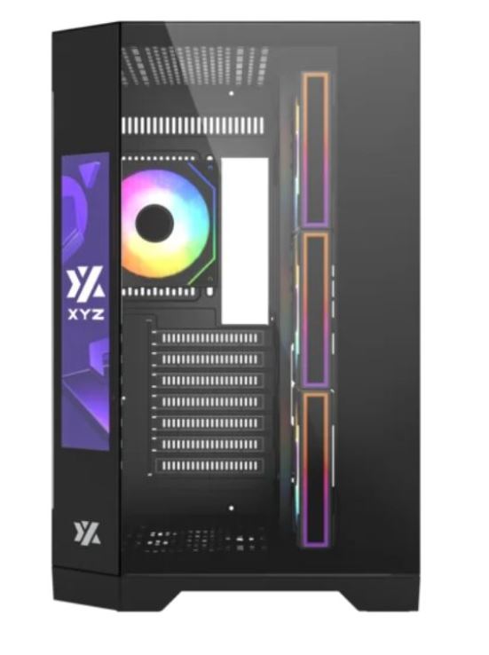 Case XYZ Neutron Negro - XYZ-SA-838 Mid Tower Dual Chamber Case,pantalla LCD 8.8",  4 ventiladores AURAX A-RGB PWM, soporta: ATX / Micro-ATX / Mini-ITX, ARGB y PWM, con MB Sync