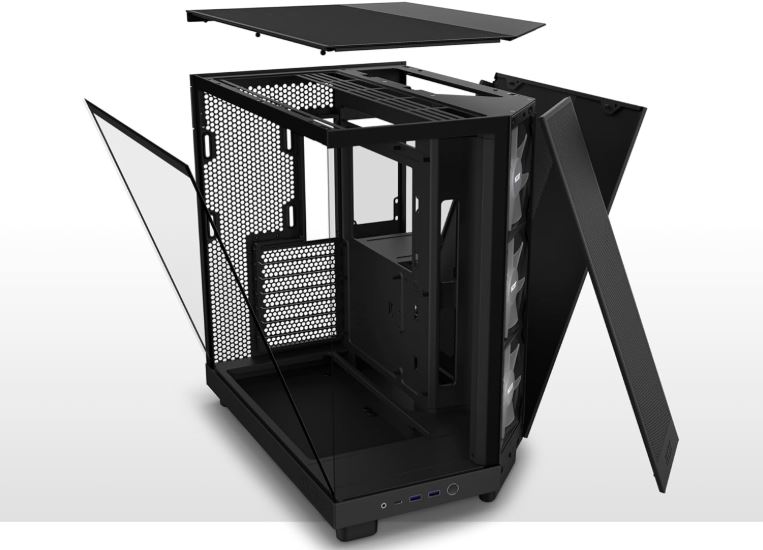Case NZXT H6 Flow RGB Mid-Tower Airflow Case with 3 RGB Fans, Panoramic Glass Panels, Cable Management - Color Negro