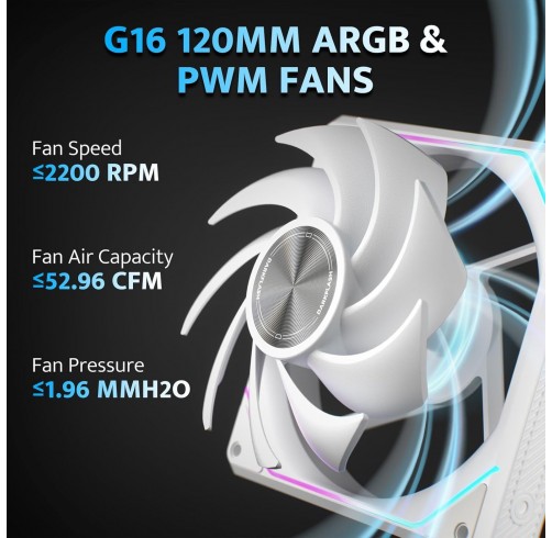 Ventilador Darkflash Gauss G24 ARGB, 3 Pack, 120mm  Negro Compatible: Aura Sync, MSI, Fusion, Polychrome) 800-2000±10%RPM COLOR BLANCO