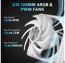 Ventilador Darkflash Gauss G24 ARGB, 3 Pack, 120mm  Negro Compatible: Aura Sync, MSI, Fusion, Polychrome) 800-2000±10%RPM COLOR BLANCO