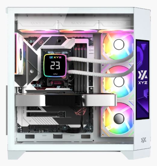 Case XYZ Neutron BLANCO -  Mid Tower Dual Chamber,pantalla LCD 8.8",  4 ventiladores AURAX A-RGB PWM, soporta: ATX / Micro-ATX / Mini-ITX, ARGB y PWM, con MB Sync - X-CS-NEUTRON-W/XYZ-SA-839