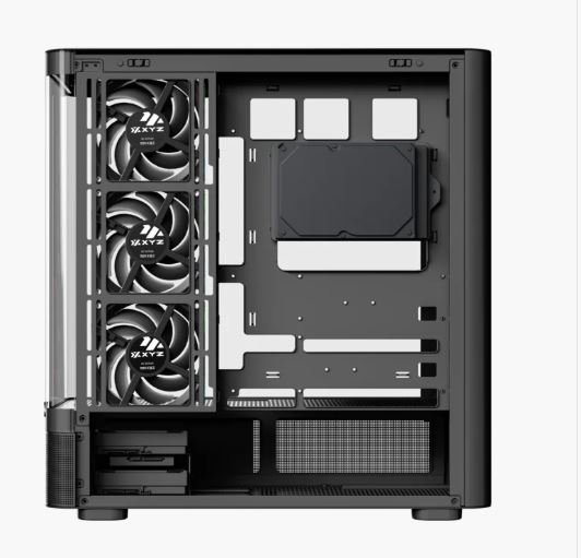 Case XYZ QUANTUM PRO, Negro. 6.2" Smart Display, Compatible  ATX, Micro-ATX, and Mini-ITX , Graficas hasta 400 mm, and CPU coolers180 mm. Incluye 4 XYZ Vortex A-RGB fans con Inversion