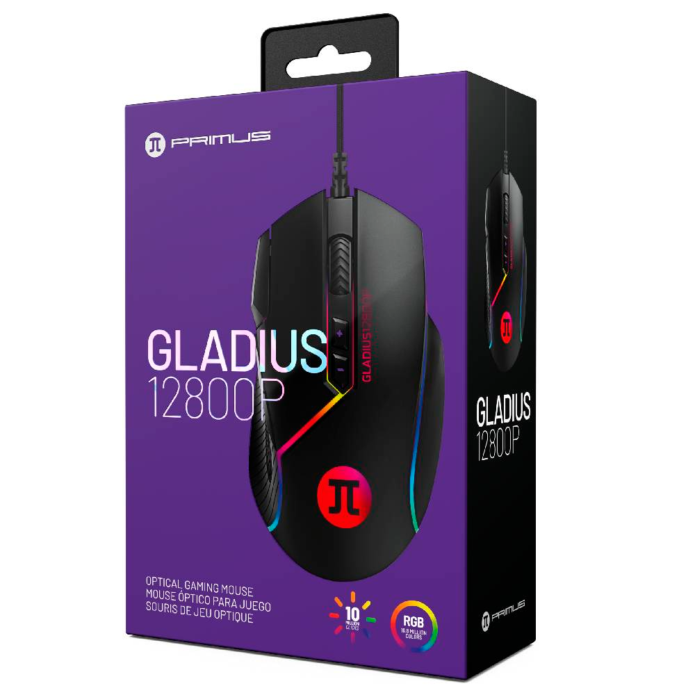 Mouse gaming USB GLADIUS 12800P RGB Negro, PMO-103