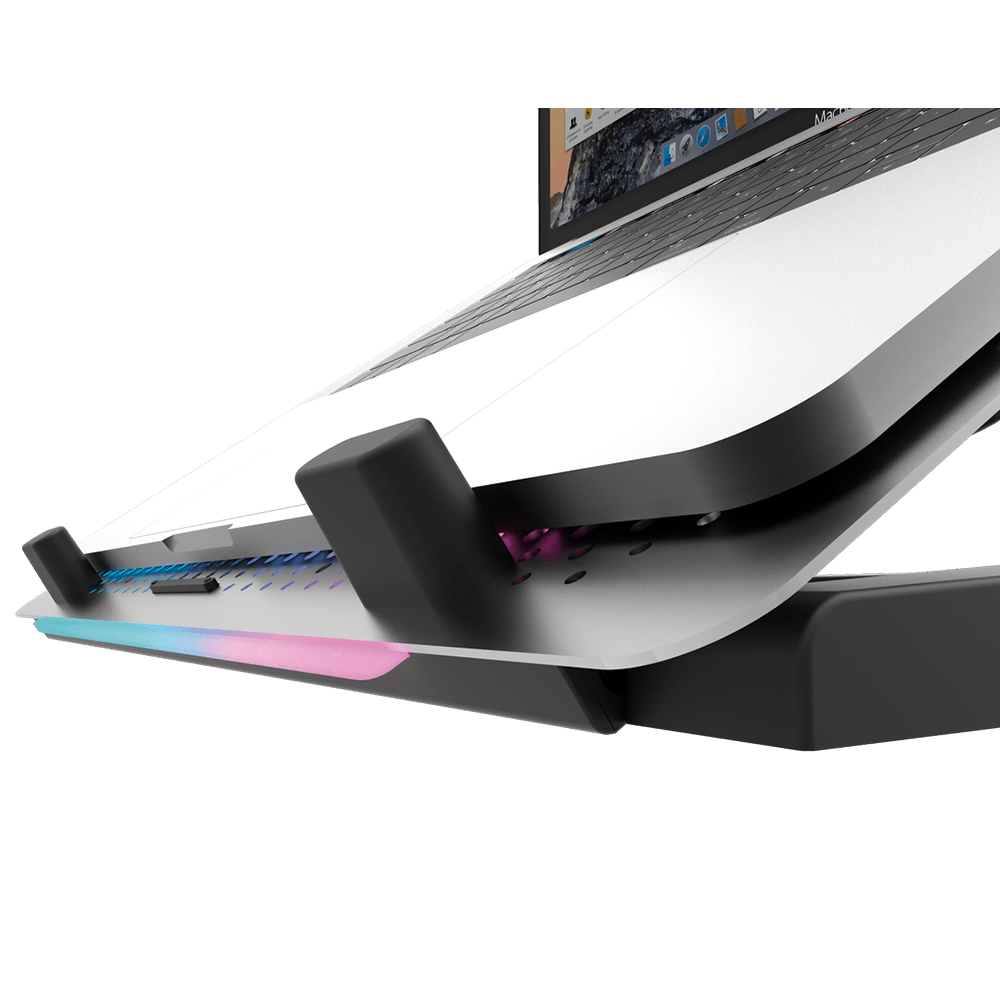 Base/Soporte Cooler para laptop DarkFlash G200 Plus Lightstrip, soporta hasta laptops 16", con Celular stand, stand, 5 ventiladores