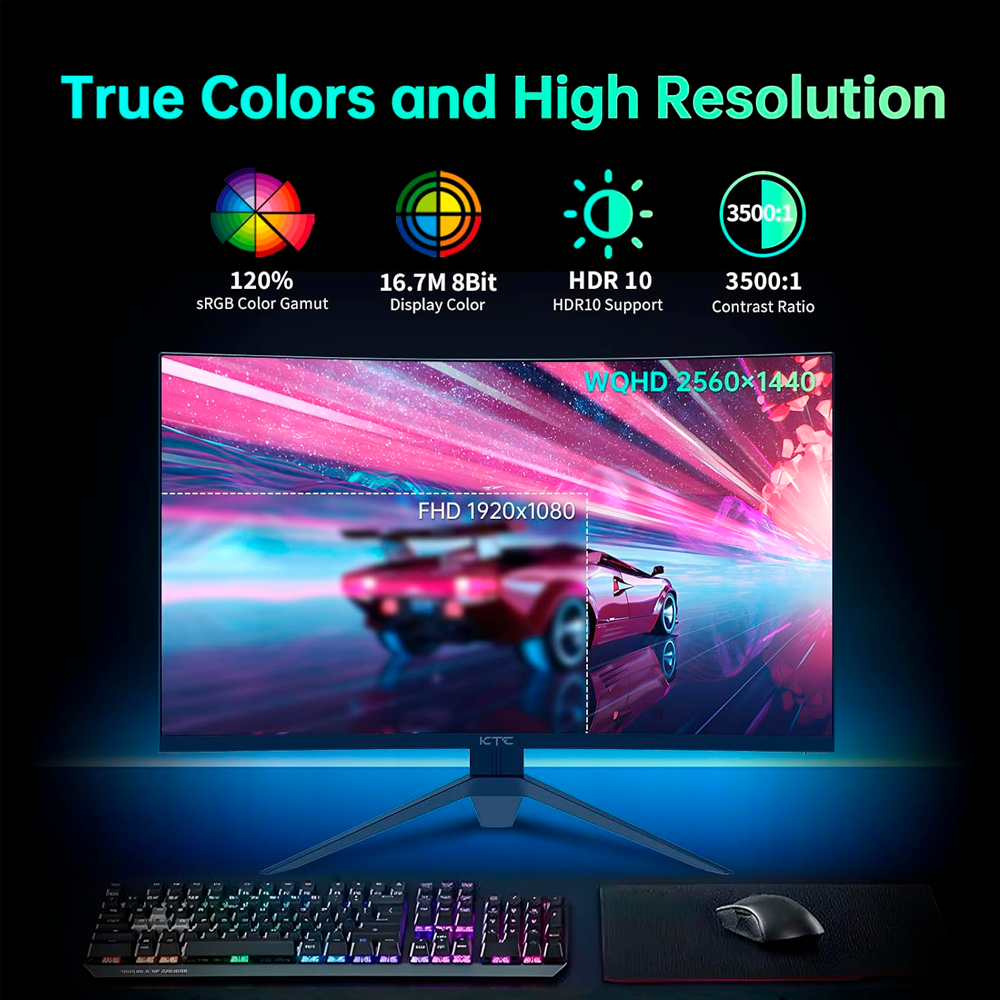 Monitor Gaming Curvo KTC, 32 Pulgadas, 2k, 2560x1440, QHD, 180Hz MT-KTC 32SG850