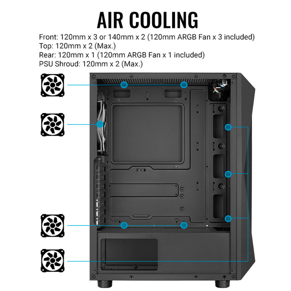 Case Aerocool Falcon ARGB - Falcon-G-BK-v2 Vidrio Temperado - 4 x Fan ARGB 120mm ACCM-PV41143