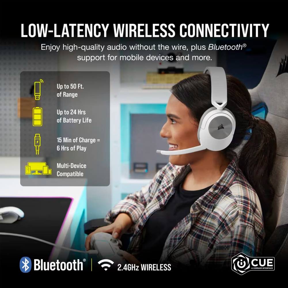 Headset Corsair HS55 Wireless Blanco - CA-9011281-NA