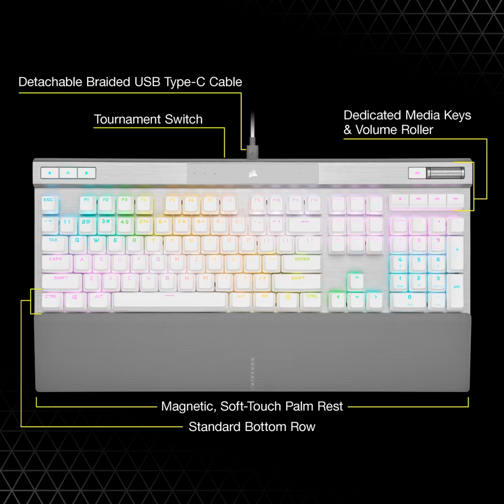 Teclado Corsair K70 Pro -  Ingles - Corsair OPX - Gris/Blanco - CH-910951A-NA