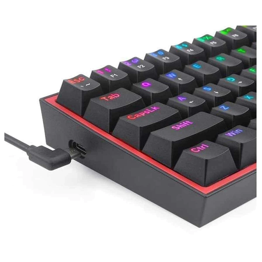 Teclado Mecánico Gaming Redragon FIZZ PRO 60%, Inalámbrico, Negro, Switch RED, USB Tipo-C hacia USB Tipo A, 2.4Ghz, Bluetooth- K616-RGB