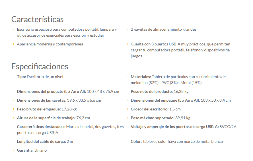 Escritorio Xtech Desk Sgl Lvl w/Drawers and USB ports, XTF-CD206