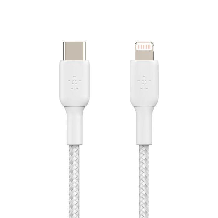 Cable Belkin BoostCharge USB-C to Lightning Braided 1mts, Blanco, CAA004bt1MWH