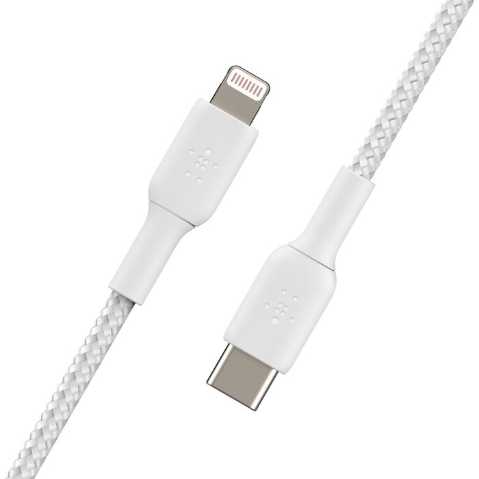 Cable Belkin BoostCharge USB-C to Lightning Braided 1mts, Blanco, CAA004bt1MWH