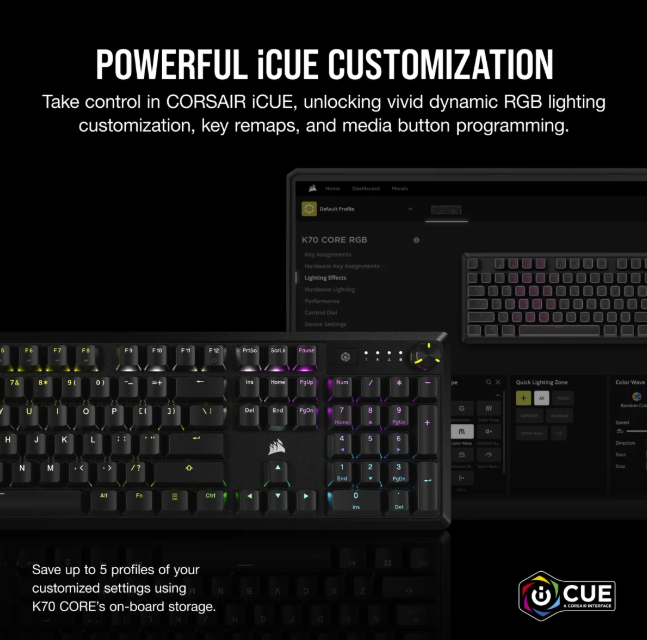  Teclado Corsair K70 Core - Corsair MLX RED - Negro - CH-910971E-NA