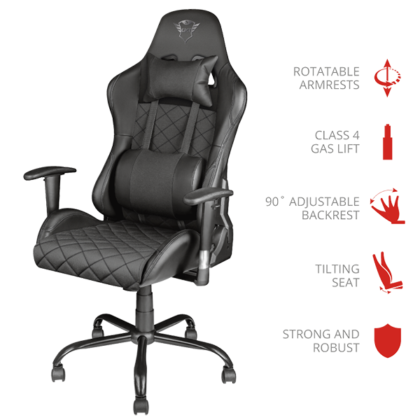 Trust Silla Gaming GXT707 Resto Black, Max. 330Lbs