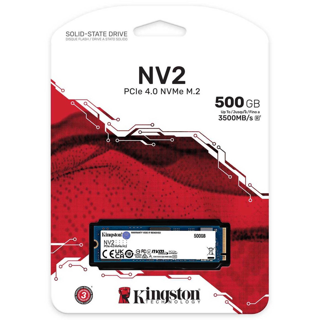 Unidad de estado solido M.2 Kingston NV2 500GB M.2 SSD NVMe PCIe Gen 4.0 SNV2S/500G