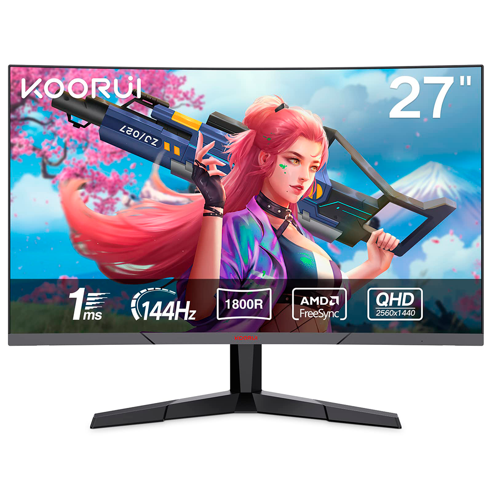 Monitor KOORUI 27&quot;, QHD 1440P, 144 Hz (1 ms, panel VA curvo 1800R, DP, HDMI) 27E6QC