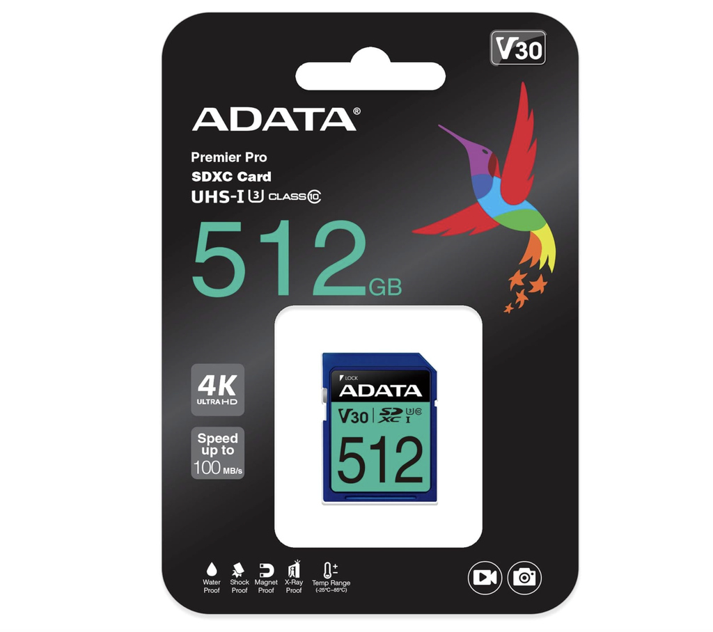 MEMORIA SD ADATA 512GB Premier Pro - Tarjeta de memoria SD V30S SDXC UHS-I U3 V30 Clase 10 Full HD y 4K UHD ASDX512GUI3V30S-R