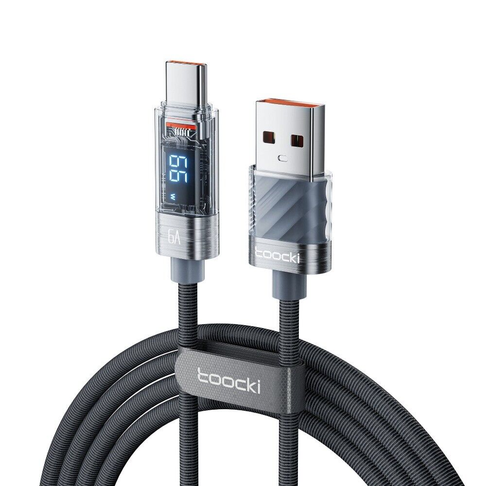 Cable de Carga TOOCKI Con Pantalla, USB A TIPO C, 66W, Black 1-Metro TXCTL-ZX0G