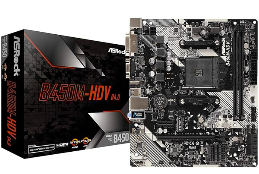 Motherboard ASROCK B450M-HDV AM4 2DIMM DDR4 Gigabit LAN 4 SATA3, 1 Ultra M.2 HDMI DVI