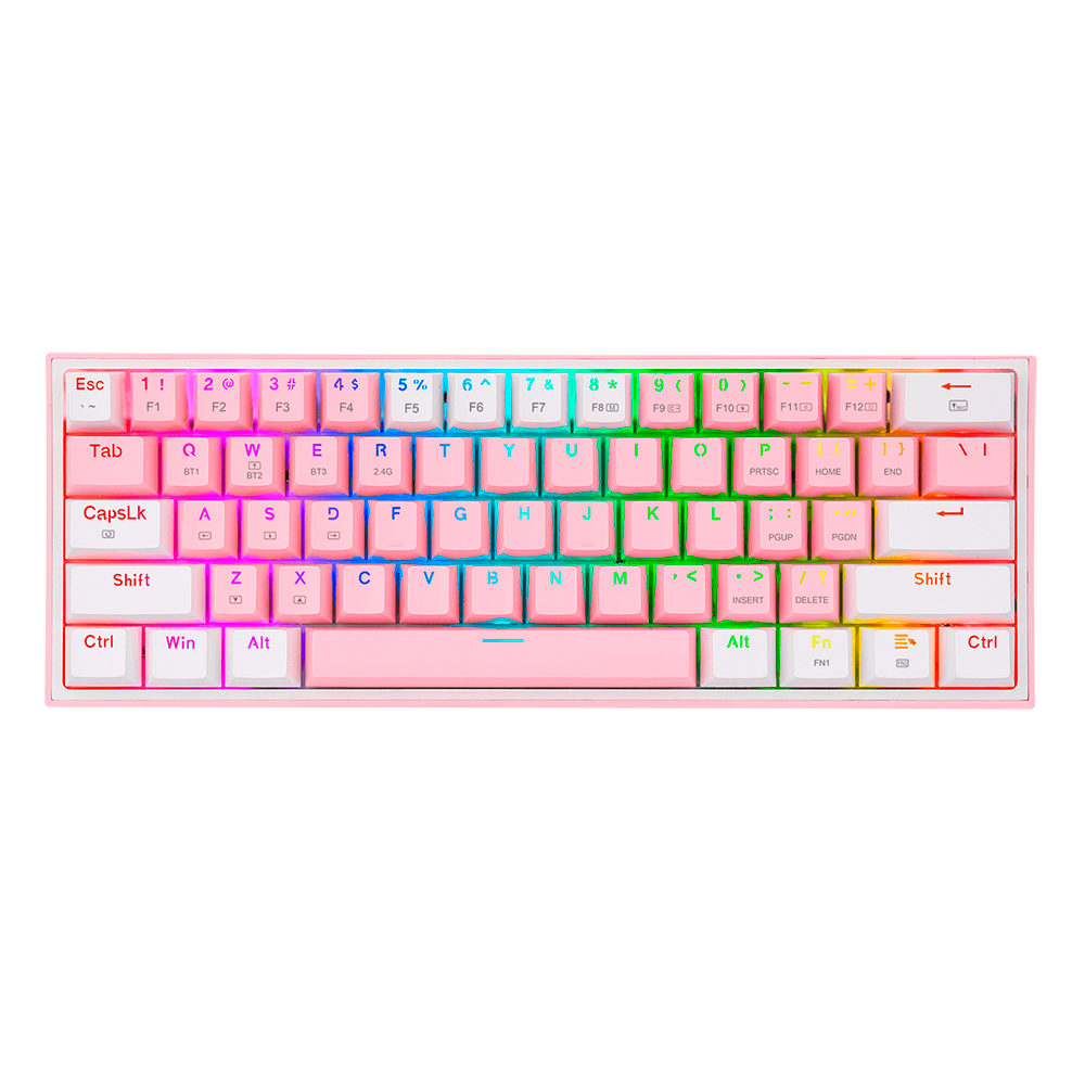 Teclado Mecánico Gaming Redragon FIZZ PRO 60%, Inalámbrico, Rosa/Blanco, Switch RED - USB TIPO-C, 2.4Ghz, Bluetooth- K616-RGB PW