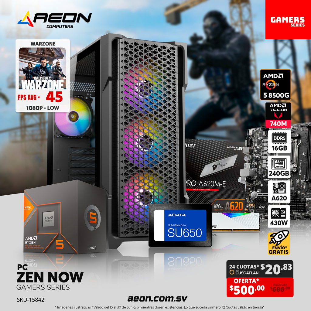 PC Zen Now AX90, Ryzen 5 8500G, 16GB DDR5 RGB, SSD 240GB, 430W TR2