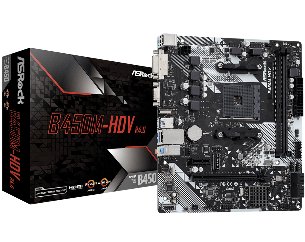 Motherboard ASROCK B450M-HDV AM4 2DIMM DDR4 Gigabit LAN 4 SATA3, 1 Ultra M.2