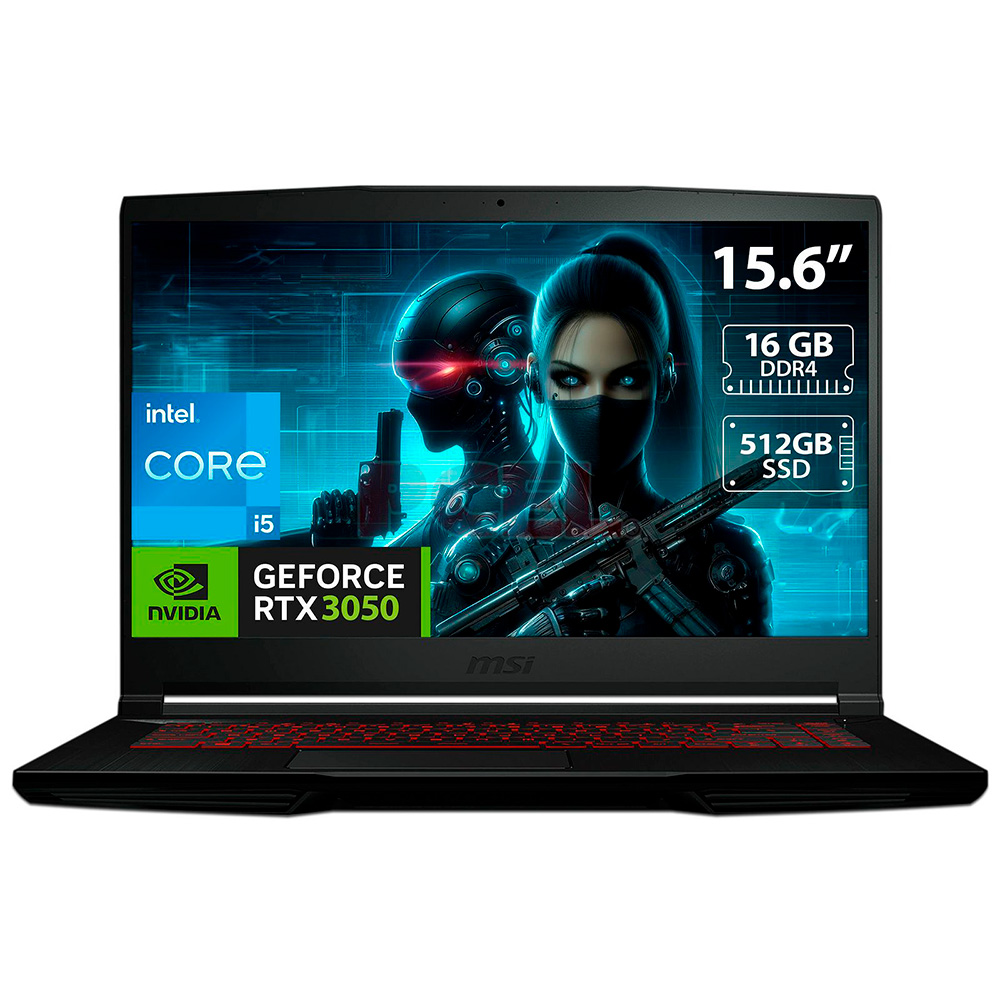 Laptop Gaming MSI GF63 - 15.6&quot;, 144HZ FHD, Intel I5-11400H, GeForce RTX 3050 4GB, 16 GB DDR4, SSD NVME 512GB, WIN 11, - 11UC-1276US