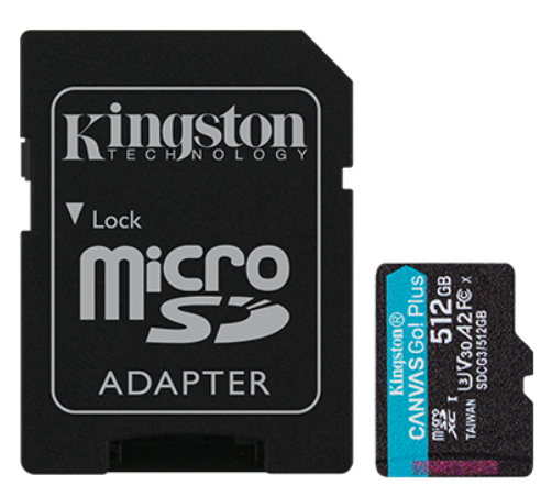 MEMORIA MICROSD KINGSTON 512GB V30 U3 CANVAS GO plus SDCG3/512GB