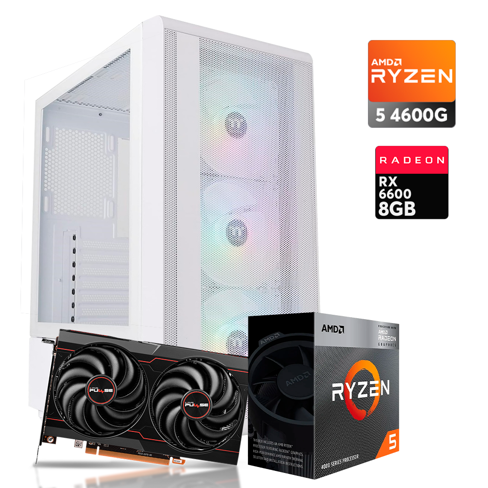 Pc S200 Ryzen 5 4500G, RX 6600 8GB, DDR4 16GB, M.2 250GB, 500W 80+