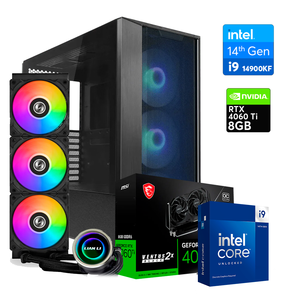 Pc Lancool KF Intel i9 14900KF, RTX 4060 Ti 8GB, DDR5 32GB, M.2 2000GB, 850W 80+ Platinum