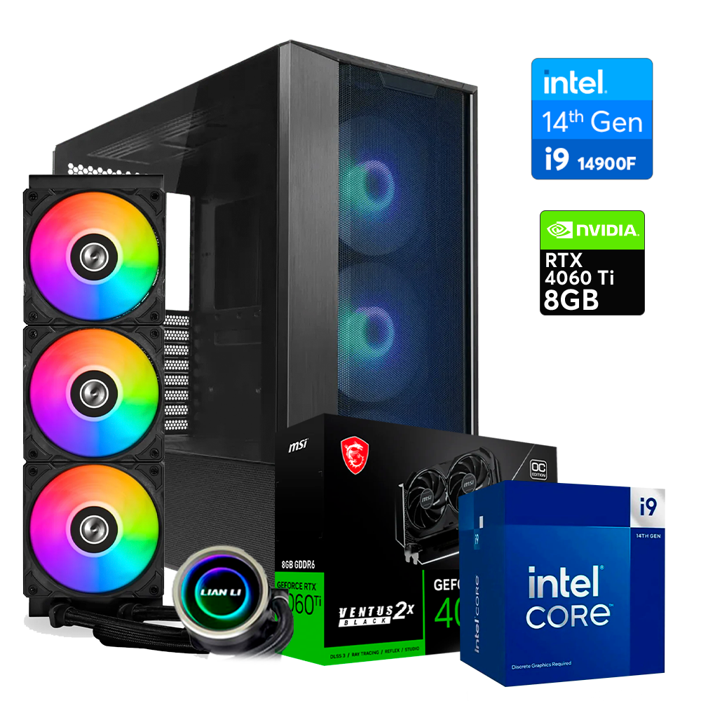 Pc Lancool F Intel i9 14900F, RTX 4060 Ti 8GB, DDR5 32GB, M.2 2000GB, 850W 80+ Platinum