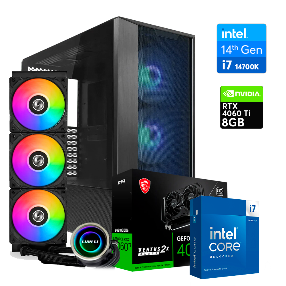 Pc Lancool Intel i7 14700K, RTX 4060 Ti OC 8GB, DDR5 32GB, M.2 2000GB, 850W 80+ Platinum