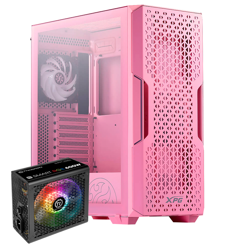 KIT XPG STARKER AIR RGB, ATX ,2 Ventiladores, Cristal Templado, Rosa - STARKERAIR-PKCUS + FUENTE DE PODER Thermaltake Smart RGB 600W 80 PLUS White PS-SPR-0600NHFAWU-1