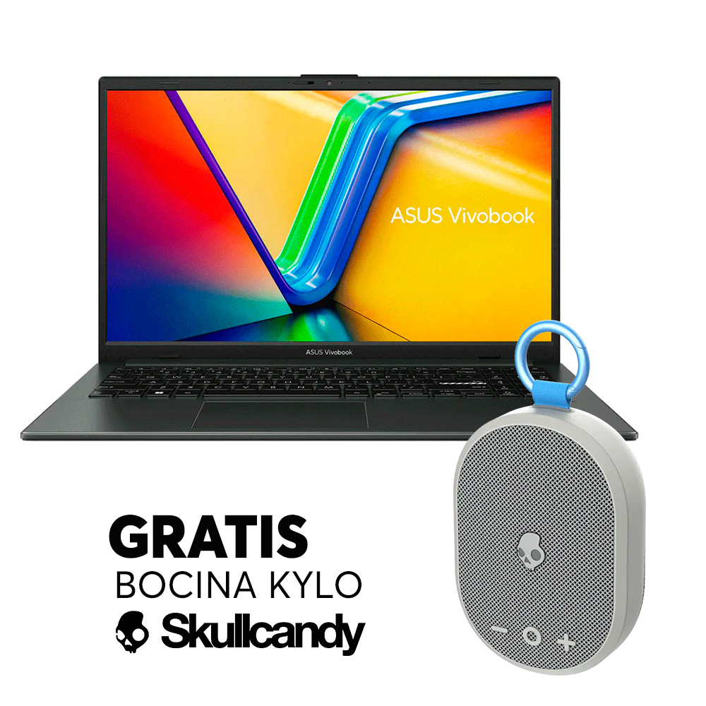 Laptops ASUS Vivobook GO E1504FA 15.6&quot; FHD, AMD Ryzen 5 7520U, RAM 8GB, SSD 512GB + Bocinas Skullcandy KILO Gris Bluetooth