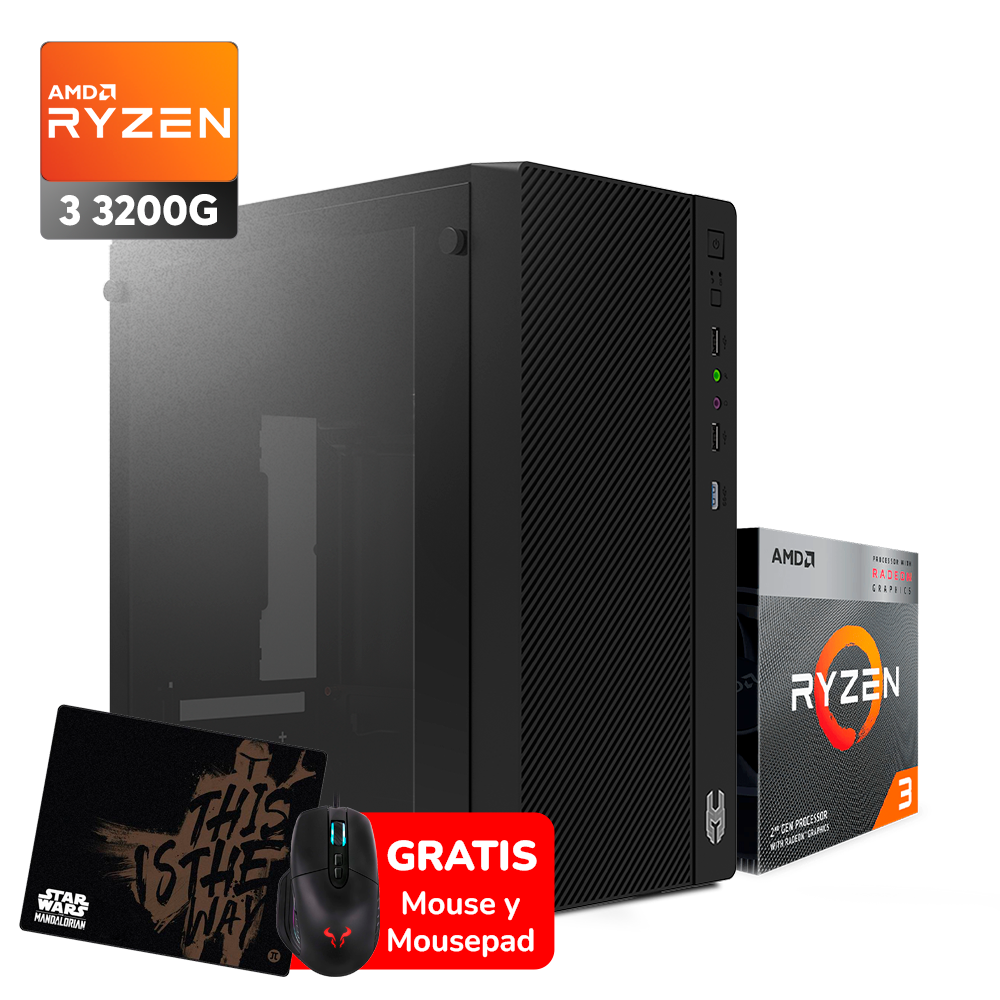 PC POTATO BLACK, Ryzen 3 3200G, 16GB DDR4, 240GB, 500W + Gratis Mouse y pad