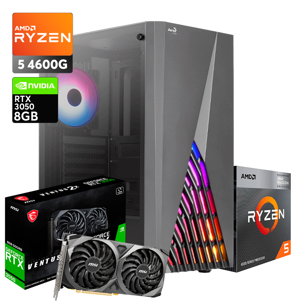 PC Gaming BLACK, Ryzen 5 4600G, RTX 3050 8GB, 16GB DDR4 FURY, 250GB M.2, 550W