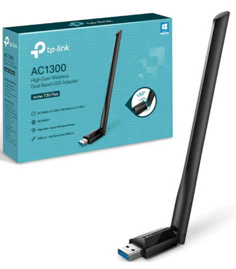 Adaptador USB inalambrico TP-LINK USB, Archer T3U PLUS Doble banda AC1300 5Ghz, TU3-PLUS (867 Mbps 5 GHz, 400  banda de 2.4 GHz)