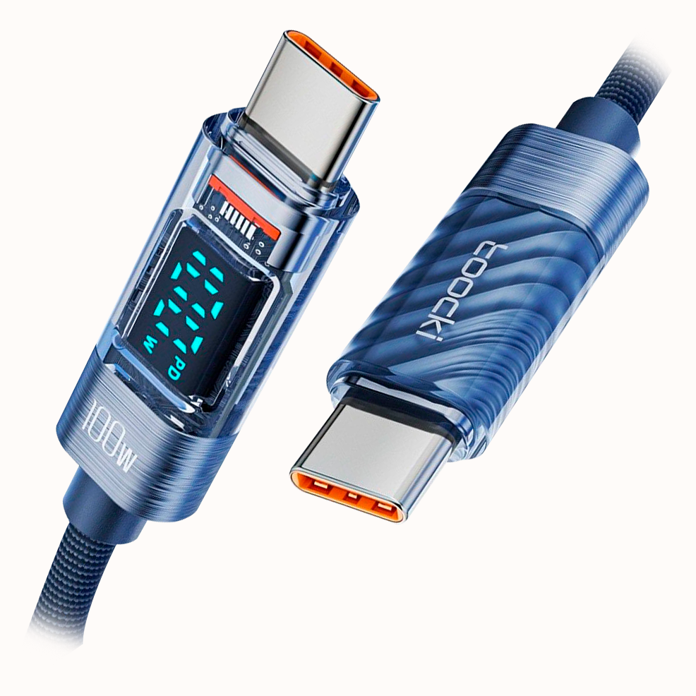 Cable de Carga TOOCKI Con Pantalla, USB-C A USB-C TOOCKI 100W - PD100/ TXCTT1-Blue