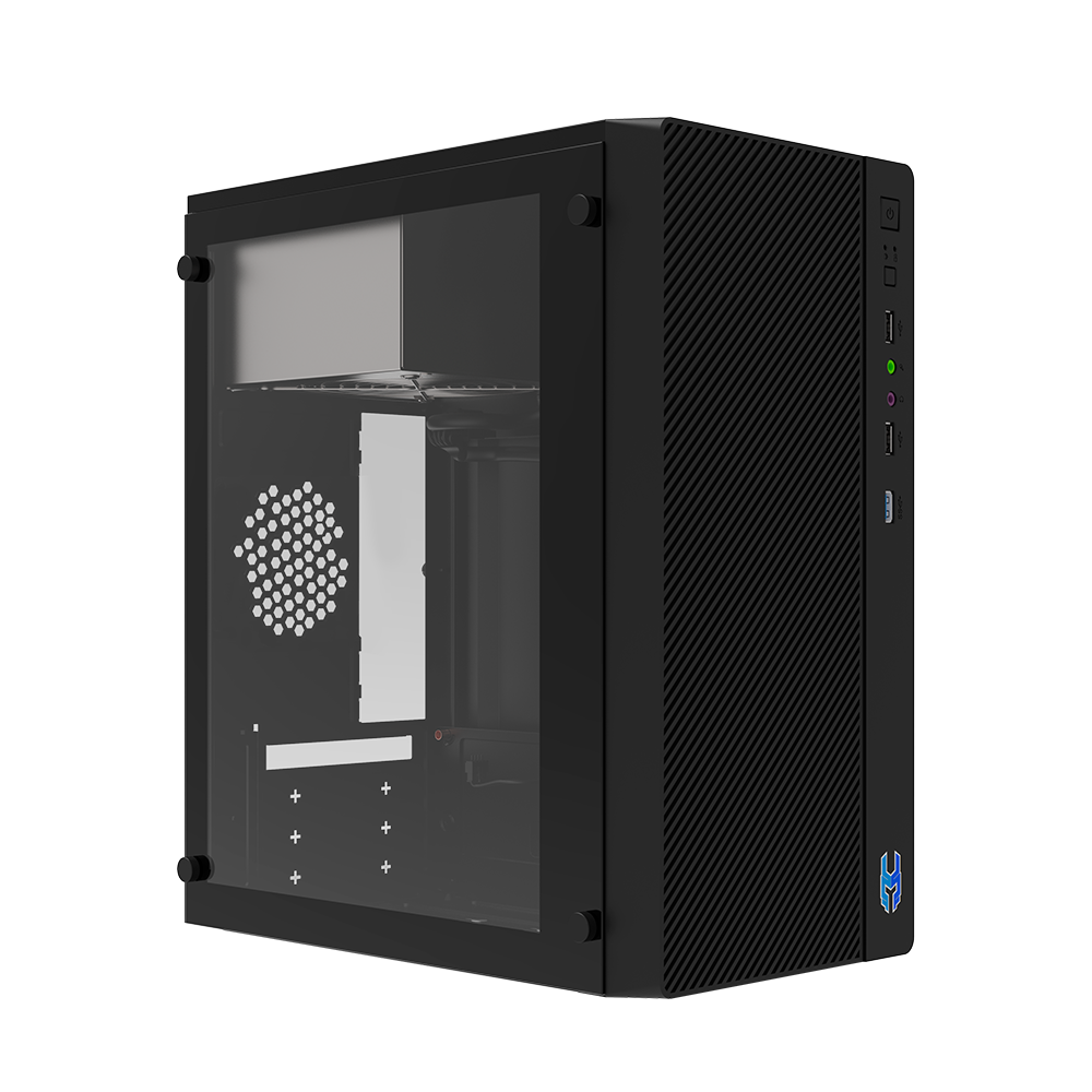 Case LOKI LC190 Temp Glass, Mid Tower, Micro ATX Black + Fuente ATX