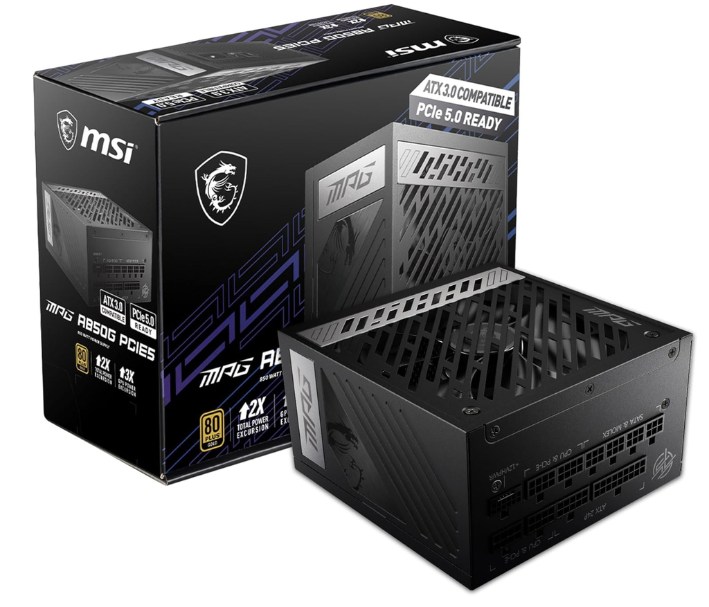 FUENTE DE PODER MSI 850W MPG A850G PCIE5 80 PLUS Gold Full Modular – 80 Plus Gold Certified 850W – Condensadores 100% japoneses a 221.0 °F